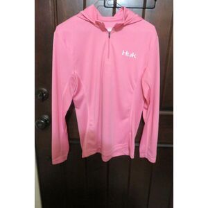 Huk Performance Fishing Hoodie Pink  Long Sleeve Half Zip Size L